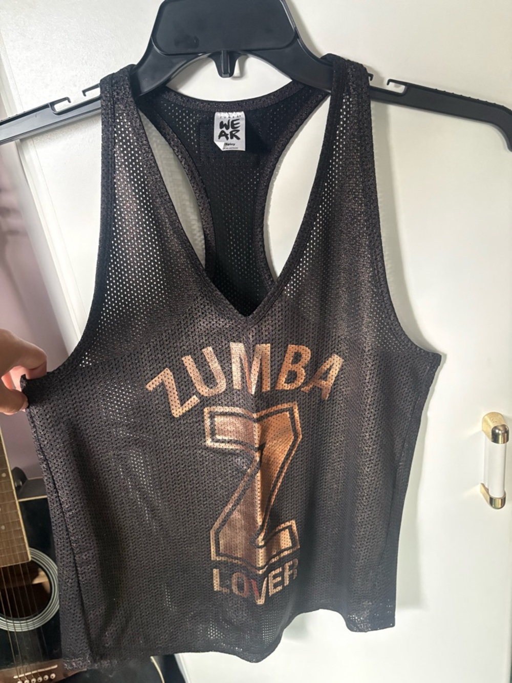 Zumba Fitness Black Mesh Tank Top with Bronze Print